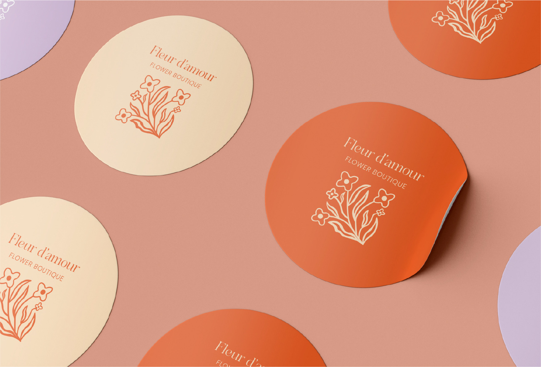 ORANGE STICKER orange and cream sticker image with Fleur logo in the center