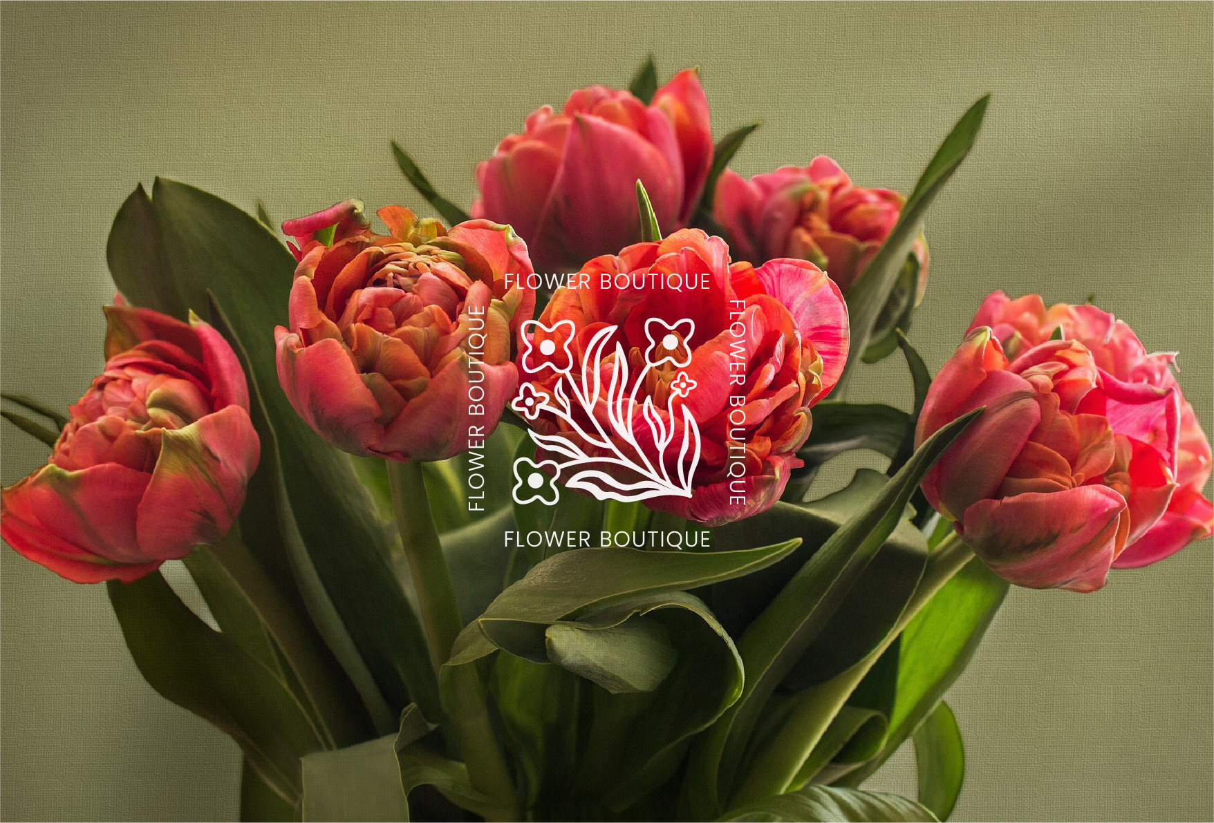 BOUQUET OF FLAWERS image of a bouquet of flowers with Fleur logo in the center