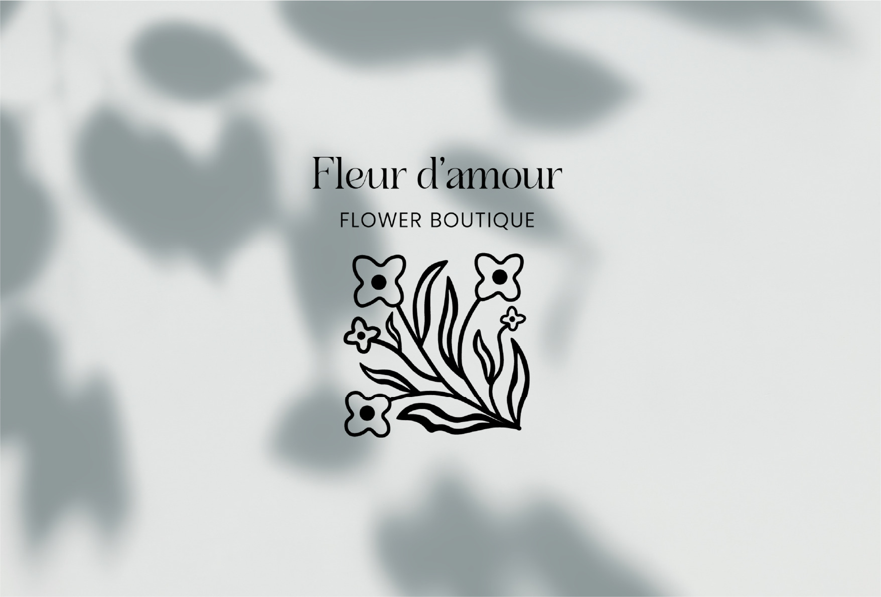 LEAF FLEUR LOGO white image with a leaf shadow with Fleur logo in the center